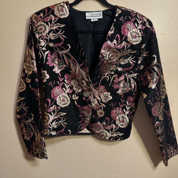 Ellen D Jackets & Blazers - Vintage Metallic Floral Cropped Jacket, Made in USA